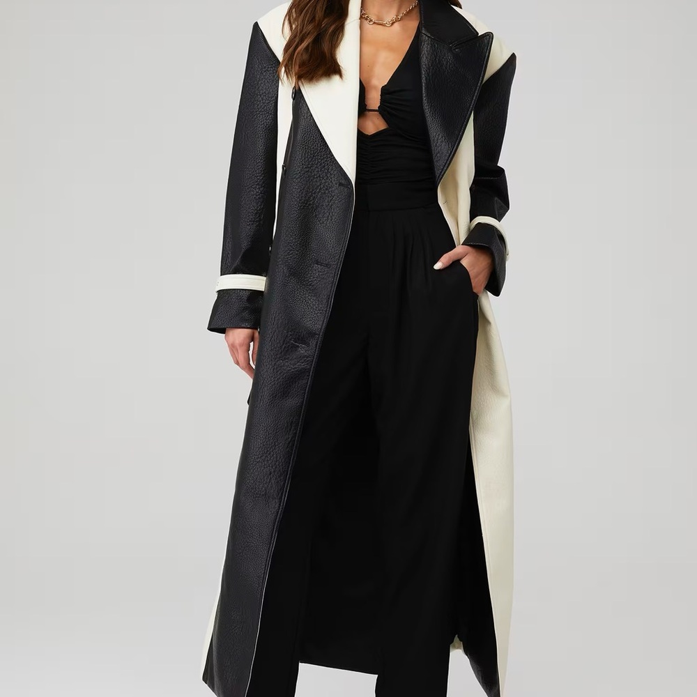 Ronny Kobo Collection Black and Cream Long faux leather Coat
